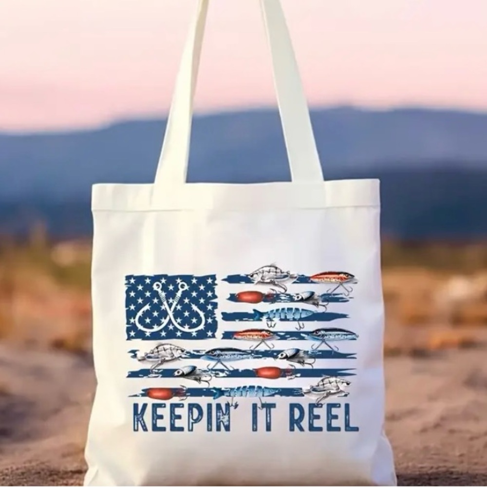 Tote bag with fishing /flag design